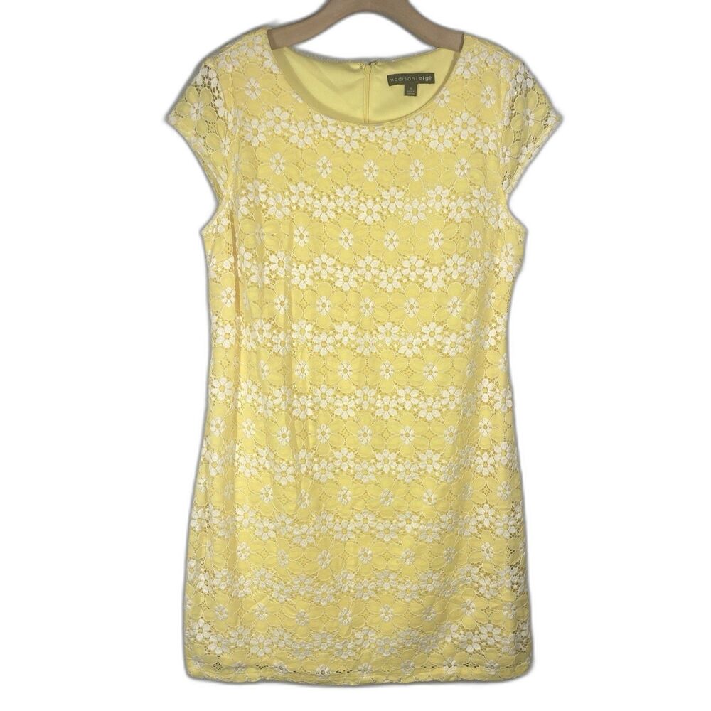 Yellow Floral Lace Dress Womens 16 Sheath Whimsical Kawaii Twee Coquette - Picture 2 of 15